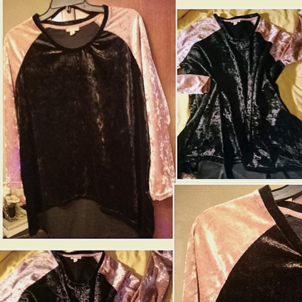 BLACK AND PINK VELVET TOP